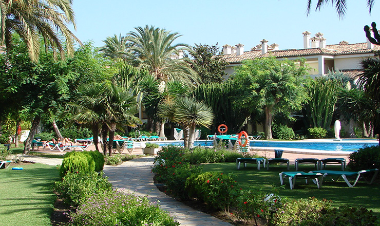 Hacienda Beach apartments garden views